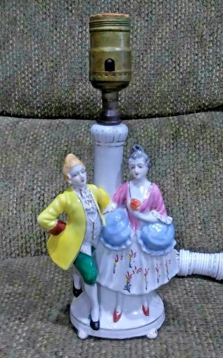 Vintage Occupied Japan Porcelain Courting Couple Small Boudoir Vanity Table Lamp