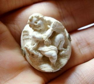 Antique Victorian Carved Lava Cameo Cupid Brooch