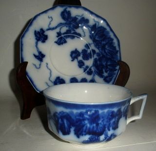 Antique Johnson Bros.  " Kenworth " Flow Blue Cup & Saucer -