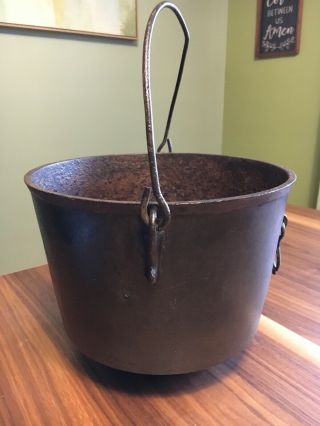Vintage/Antique Cast Iron Bean Pot Kettle Cauldron No Legs Old 10x8x9 5