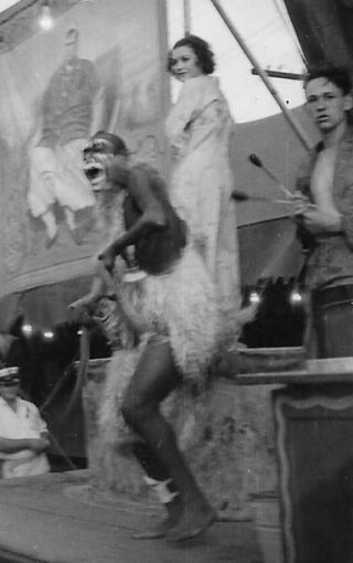 Circus Sideshow.  Wild Man.  1938 Snap Shot.  Freak Show.  Negro Native Dancing