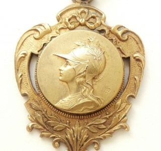 French Marianne Lady - Splendid Antique Bronze Art Medal Pendant Dated 1908