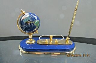 Lapis Lazuli & Semi Precious Gemstone World Globe Ornamental Desk Set