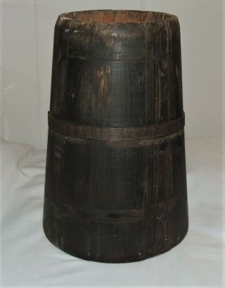 Antique Primitive Staved Double Dry Grain Measure Bucket W Paint
