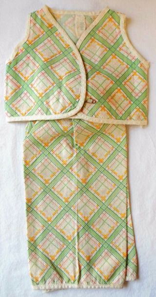 Vintage Green & Yellow Plaid 2 - Piece Outfit Slacks & Vest Fits A 19 Inch Doll