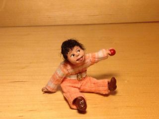Vintage Ooak Dollhouse Miniature Dolls Artist Signed Bp Child With Ball