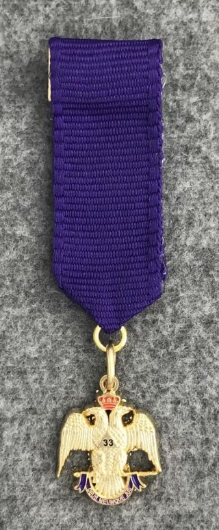 Masonic Scottish Rite 33rd Degree Mini - Jewel With Purple Ribbon