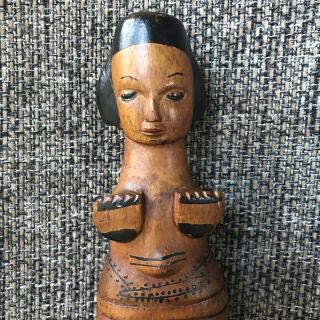 Antique 12” Woman Hand Carved Painted Wood Tribal Folk Art Figurine Statue