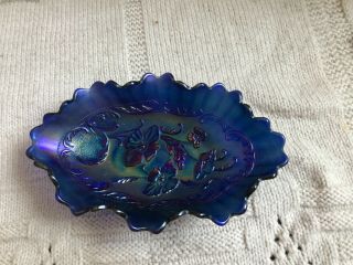 Antique Purple Iridescence Pansy Carnival Glass Pickle Dish