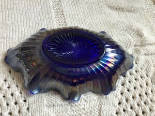 Antique Purple Iridescence PANSY Carnival Glass Pickle Dish 2