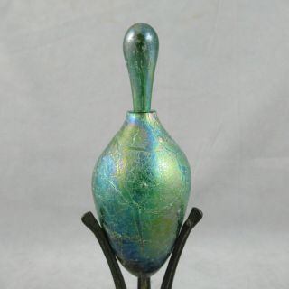 Art Nouveau Austrian Loetz Glass Antique Iridescent Perfume Bottle Bronze Stand