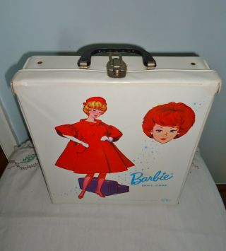 Barbie Doll White Carrying Case Trunk Vinyl Vintage 1963 Mattel Red Flare Hair 2