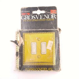 Vintage Solid Brass 2 Gang Light Switch Cover Plate - Grosvenor 4332 Pob Mk