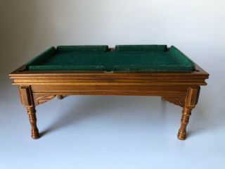 Dollhouse Miniature Pool Table Walnut Finish Green Felt 1/12 Scale Game Room