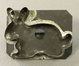 Antique Flat Backed Tin Handmade Rabbit Cookie Cutter With Strap Handle