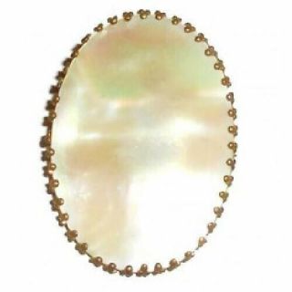 Antique Oval Mother Of Pearl Prong Set Slab Pin Brooch