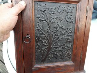 Arts & Crafts Exhibition Label - Carved Wooden Small Corner Cabinet Cupboard