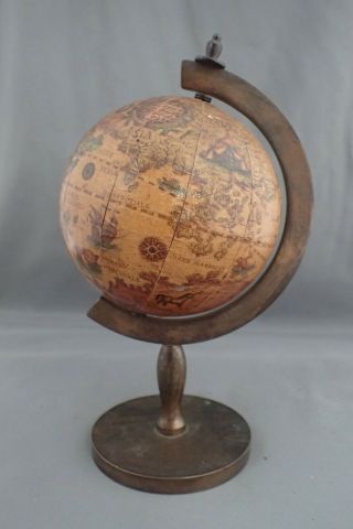 Vintage Antique Small Desk World Globe On Solid Brass Stand Made In Italy