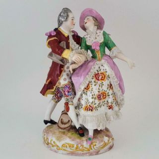 Antique 19th Century Dresden Lace Porcelain Lovers Figurine Group 2