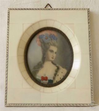 Antique Early 20th C French Portrait Miniature Of Mme Pompadour Frame