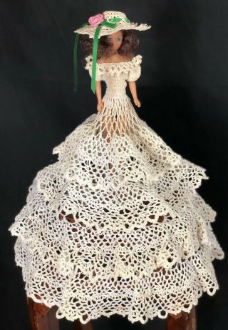 Vintage Hand Crocheted 18” Dress Hat Fits Barbie Doll (doll)