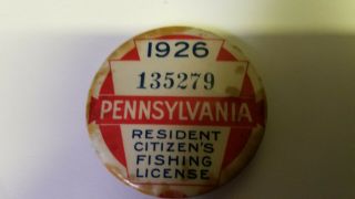 1926 Pennsylvania Fishing License Button - In W/some Blemishes.