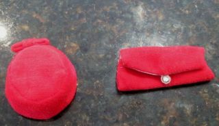 Vintage Barbie Red Flare Velvet Pill Box Hat & Purse 939 Exc,