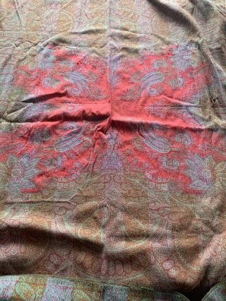 Antique Paisley Hand Woven Wool Coverlet 62” X 126” Craft Cutter