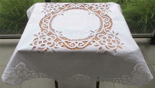 Vintage Hand Made Battenburg Lace Table Topper In White