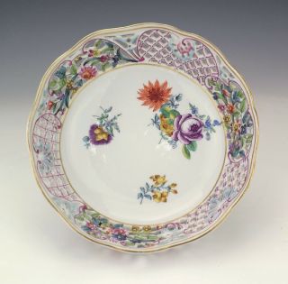 Antique Meissen Dresden Porcelain Hand Painted Flowers Pierced Bowl - Lovely