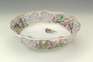 Antique Meissen Dresden Porcelain Hand Painted Flowers Pierced Bowl - Lovely 3