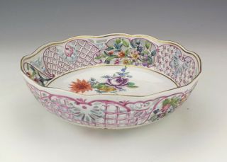 Antique Meissen Dresden Porcelain Hand Painted Flowers Pierced Bowl - Lovely 5
