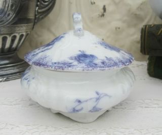 Antique W.  H.  Grindley MARGOT Blue & White Ironstone Covered Soap Dish w/ Insert 2