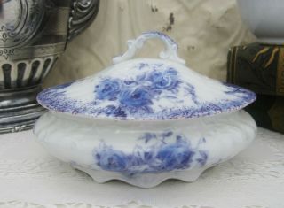 Antique W.  H.  Grindley MARGOT Blue & White Ironstone Covered Soap Dish w/ Insert 3