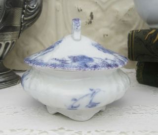 Antique W.  H.  Grindley MARGOT Blue & White Ironstone Covered Soap Dish w/ Insert 4