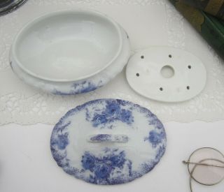 Antique W.  H.  Grindley MARGOT Blue & White Ironstone Covered Soap Dish w/ Insert 5
