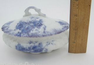 Antique W.  H.  Grindley MARGOT Blue & White Ironstone Covered Soap Dish w/ Insert 8