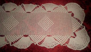 Vintage Crochet Lace Table Runner 33 " By 9 " In Beige