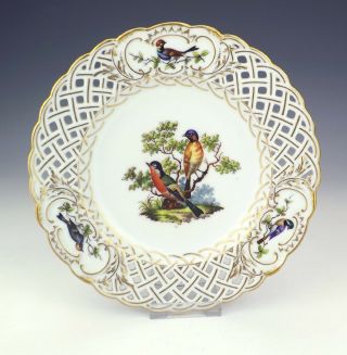 Antique Augustus Rex Meissen Dresden Porcelain Hand Painted Birds Pierced Plate
