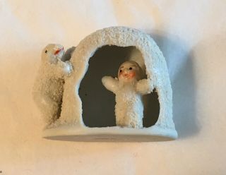 Antique Snow Baby In Igloo And Polar Bear Figurine Made In Japan
