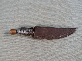 Miniature Knife,  Custom Made Dagger,  Ed Spragg,  Wire Wrapped Handle,  Leather Sheath 4