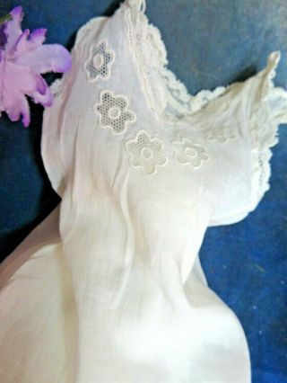 ANTIQUE French BEBE doll clothes CHEMISE handmade BATISTE lace CUT WORK fit 16 
