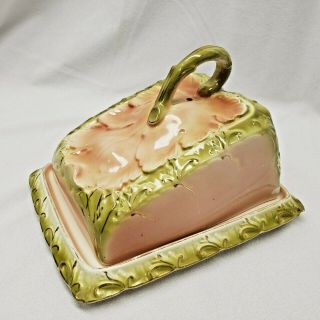 Vintage Covered Cheese Platter - Lime & Peach Colored W/gold Trim Dish Plate