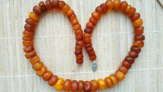 Antique Egg Yolk Honey Butterscotch Baltic Amber Beads Necklace 53 Grams