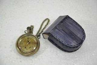 Antique Maritime Clock Hand Made Stylist Pocket Watch With Leather Case