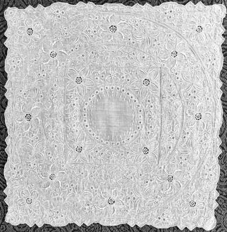 Vtg Antique Madeira Needle Lace Hand Embroidered Bridal Linen Handkerchief (a02)