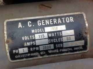 Vintage Gillette 115 Volt A.  C.  Automotive Type Generator,  & 4