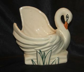 vintage McCOY Pottery White Swan Planter 1940 ' s antique mid - century 2