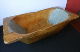 Antique Primitive Hand Carved Wooden Dough Bowl with Old Repairs 2