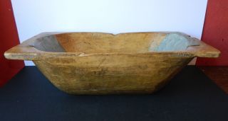 Antique Primitive Hand Carved Wooden Dough Bowl with Old Repairs 3